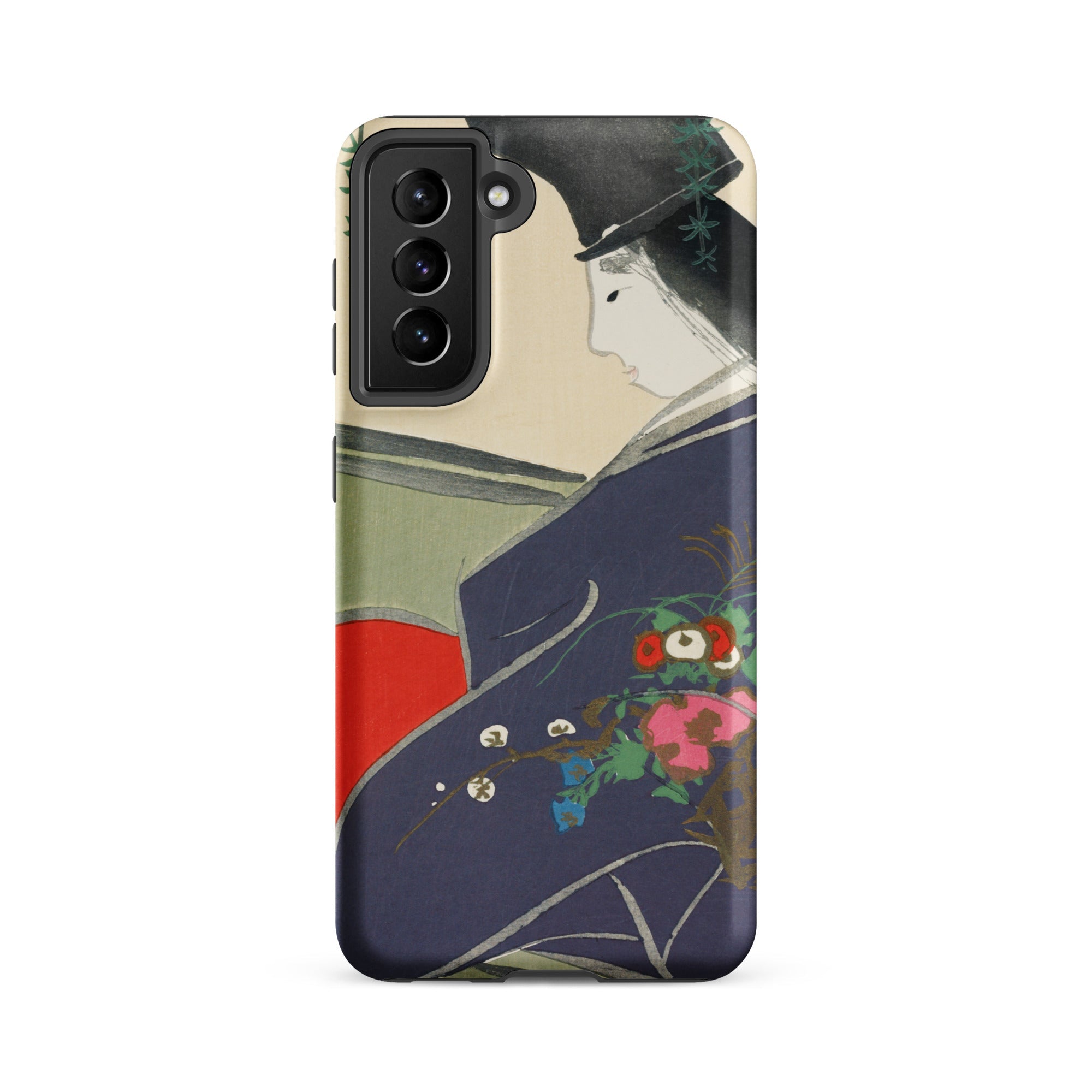 Boat from Momoyugosa Kamisaka Sekka Samsung Case, Galaxy S21 Fe / Matte, Dark Blue Phone Case Traditional Japanese Painting Woman