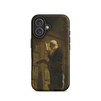 The Bookworm - Carl Spitzweg Iphone Case, 16 / Matte, Dark-colored Smartphone Case Painting Elderly Man Library