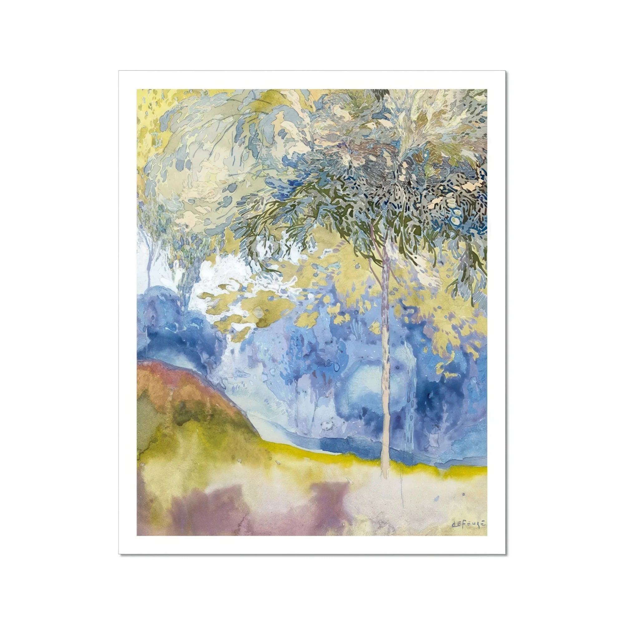 Boomrijk Landscape - Georges De Feure Art Nouveau Print, Abstract Watercolor Painting Blues Yellows Earthy Tones
