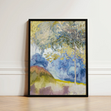 Framed Abstract Landscape Painting Blended Blues Yellows Greens Feure’s Boomrijk, Art Nouveau Movement’s Graceful Fusion, Epitomizes