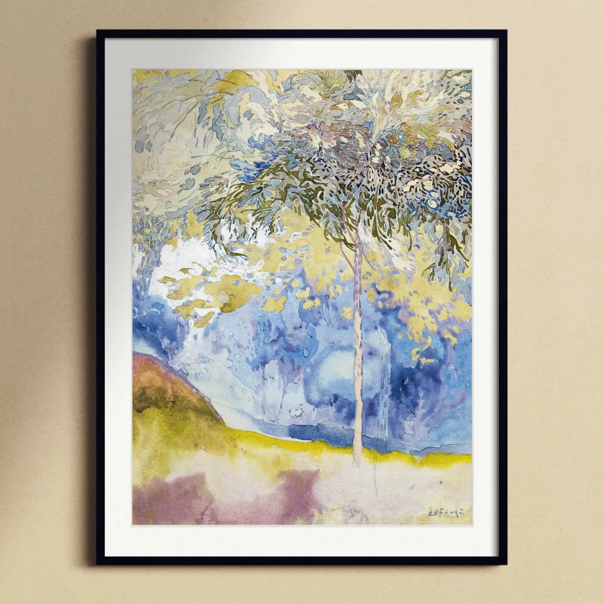 Boomrijk Landscape - Georges De Feure Art Nouveau Print, Framed Watercolor Painting Tree Blue Yellow Tones Landscape