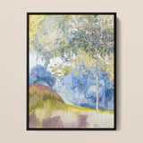 Boomrijk Landscape - Georges De Feure Framed Canvas, Abstract Watercolor Painting Soft Blended Hues Blue Yellow