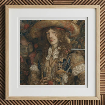Botticelli’s Outlaw - Gay Renaissance Cowboy Art Print, 12x12’’ / 31x31cm / Natural Frame / 2’’ Matboard, Framed Portrait Man