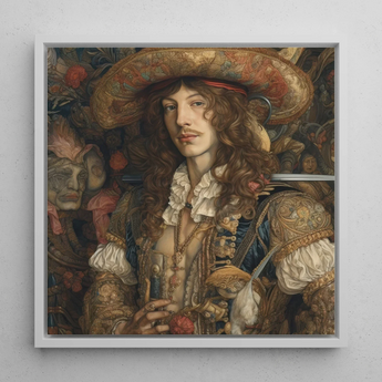 Botticelli’s Outlaw - Gay Renaissance Cowboy Art Print / Canvas, 12x12’’ / 31x31cm / White Frame, Posters Prints & Visual Artwork, Toby Leon