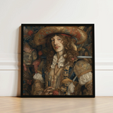 Framed Portrait Man Ornate Historical Attire Long Curly Gay Renaissance Cowboy, Art, Print