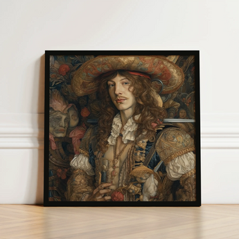 Framed Portrait Man Ornate Historical Attire Long Curly Gay Renaissance Cowboy, Art, Print