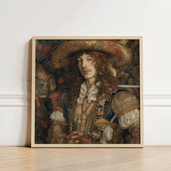 Framed Portrait Man Ornate 17th-century Attire Intricate Gold Gay Renaissance Cowboy, Art, Print