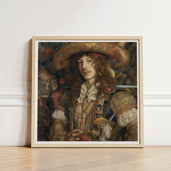 Framed Portrait Man Ornate Historical Attire Intricate Gold Gay Renaissance Cowboy, Art, Print