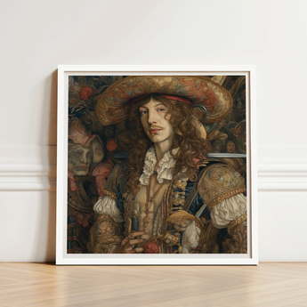 Framed Portrait Man Ornate Historical Attire Rich Gold Gay Renaissance Cowboy, Art, Print