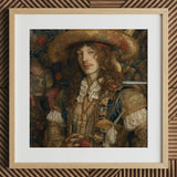 Botticelli’s Outlaw - Gay Renaissance Cowboy Art Print / Canvas Framed Portrait Man Ornate 17th-century Attire Rich Gold Gay Renaissance