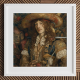 Botticelli’s Outlaw - Gay Renaissance Cowboy Art Print / Canvas Framed Portrait Man Ornate Historical Attire Intricate Gold Gay Renaissance
