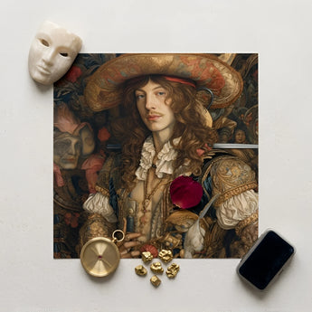 Botticelli’s Outlaw - Gay Renaissance Cowboy Art Print / Canvas Square Baroque-style Portrait Ornate Gold-trimmed Hat Richly, Prints