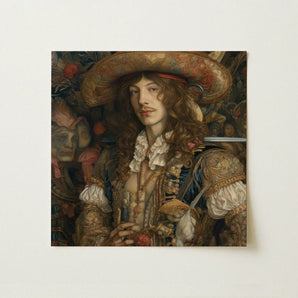 Botticelli’s Outlaw - Gay Renaissance Cowboy Art Print / Canvas Square Canvas Print Portrait Man Ornate 17th-century Attire Gay Renaissance