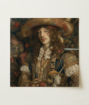 Square Canvas Print Portrait Man Ornate 17th-century Attire Gay Renaissance Cowboy, Art