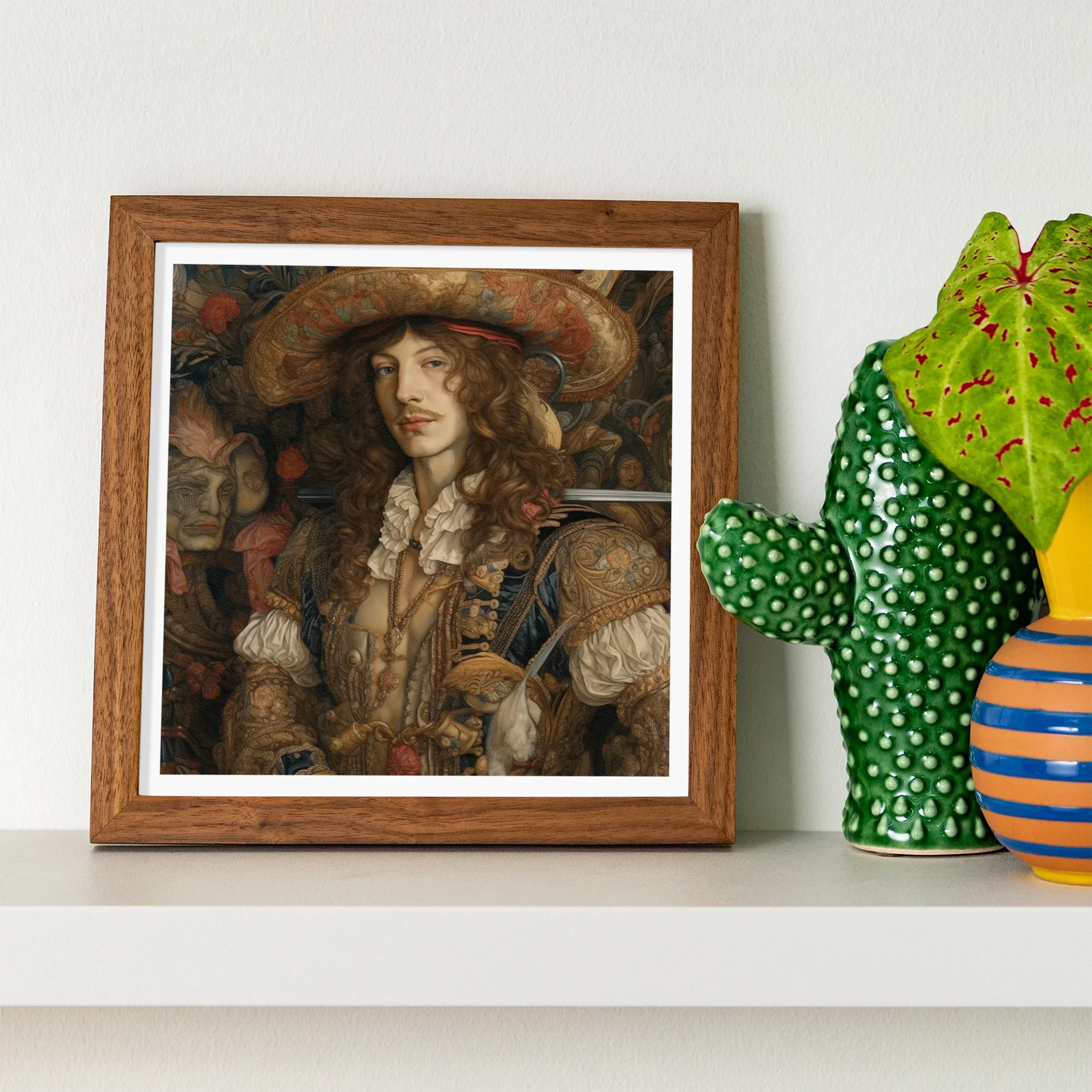 Botticelli’s Outlaw - Gay Renaissance Cowboy Art Print, Framed Classical Portrait Painting Wooden Frame Alongside Decorative