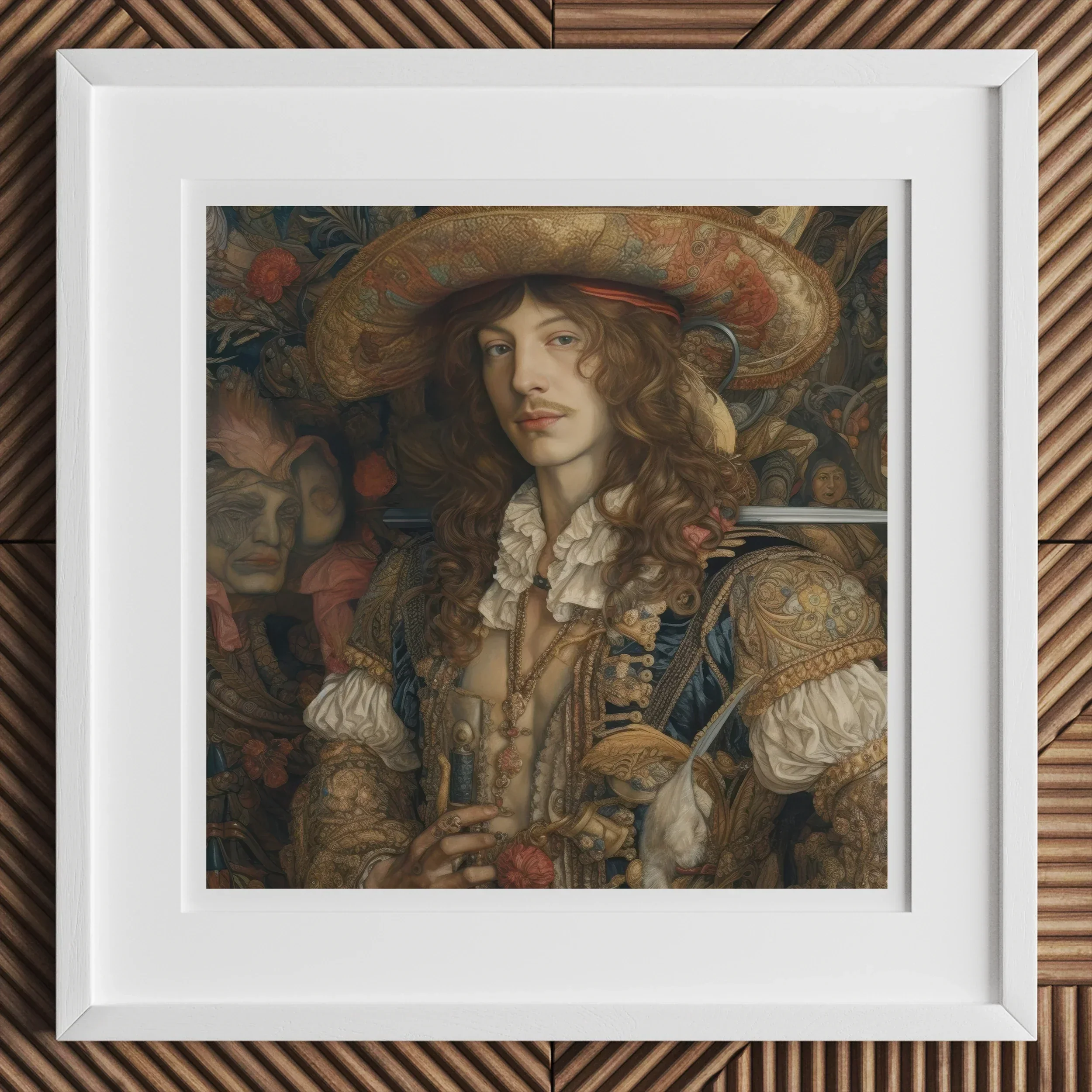 Botticelli’s Outlaw Gay Renaissance Cowboy Art Print, Framed Historical Portrait Painting Elegantly Dressed Figure Wide Brimmed