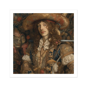 Botticelli’s Outlaw - Gay Renaissance Cowboy Art Print, Portrait Cavalier Ornate Brown Hat Ruffled Collar 17th