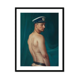 Bottoms Up - Gay Mexican Sailor Art Print, Shirtless Person Sailor’s Cap Poses Profile Dark Backdrop