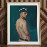 Bottoms Up - Gay Mexican Sailor Art Print, 24x32’’ / 61x81cm / Natural Frame / 2’’ Matboard, Posters Prints & Visual Artwork, Toby Leon