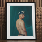 Bottoms Up Gay Mexican Sailor Art Print, 24x32’’ / 61x81cm / Unframed, Framed Portrait Photograph Shirtless Man Sailor’s Cap Angle