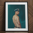 Bottoms Up - Gay Mexican Sailor Art Print, 24’’x32’’ / Unframed, Framed Portrait Photograph Shirtless Man Sailor’s Cap Angle