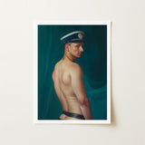 Bottoms Up - Gay Mexican Sailor Art Print / Canvas Framed Portrait Man Profile Navy Blue White Captain’s, Sailor’s Essence, Seafaring Stare
