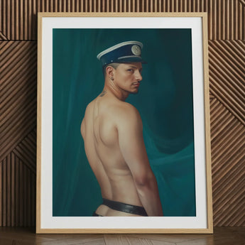 Bottoms Up - Gay Mexican Sailor Art Print / Canvas Framed Portrait Man Profile Navy Blue Captain’s Hat Gay Mexican Sailor, Sailor’s
