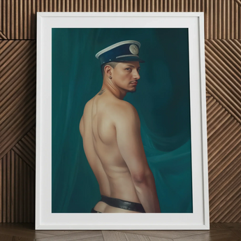 Bottoms Up - Gay Mexican Sailor Art Print / Canvas Framed Portrait Man Profile Navy Blue White Captain’s Gay Mexican Sailor, Sailor’s