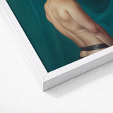White Framed Art Print Muscular Arm Shoulder Teal Gay Mexican Sailor, Sailor’s Essence, Seafaring Stare