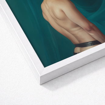 White Framed Art Print Muscular Arm Shoulder Teal Gay Mexican Sailor, Sailor’s Essence, Seafaring Stare