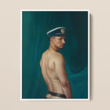 Bottoms Up - Gay Mexican Sailor Framed Canvas, 12x16’’ / 31x41cm / White Floating Frame, Print Shirtless Man Peaked Cap Shoulder
