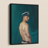 Bottoms Up - Gay Mexican Sailor Framed Canvas, Framed Painting Shirtless Man Hat