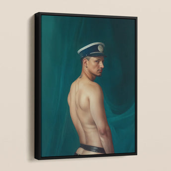 Bottoms Up - Gay Mexican Sailor Framed Canvas, Framed Painting Shirtless Man Hat