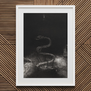 And Bound Him a Thousand Years - Odilon Redon Art Print, 20x30’’ / 51x76cm / White Frame / 2’’ Matboard, Framed Black White Artwork Chained