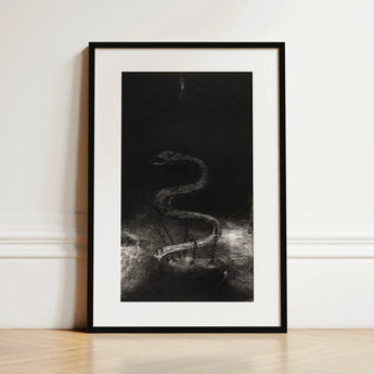 And Bound Him a Thousand Years - Odilon Redon Art Print / Canvas Black-framed Artwork Detailed Monochromatic Illustration Serpentine Figure