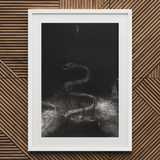 And Bound Him a Thousand Years - Odilon Redon Art Print / Canvas Framed Black White Artwork Chained Serpent Dark Cavernous Lies Coiled,