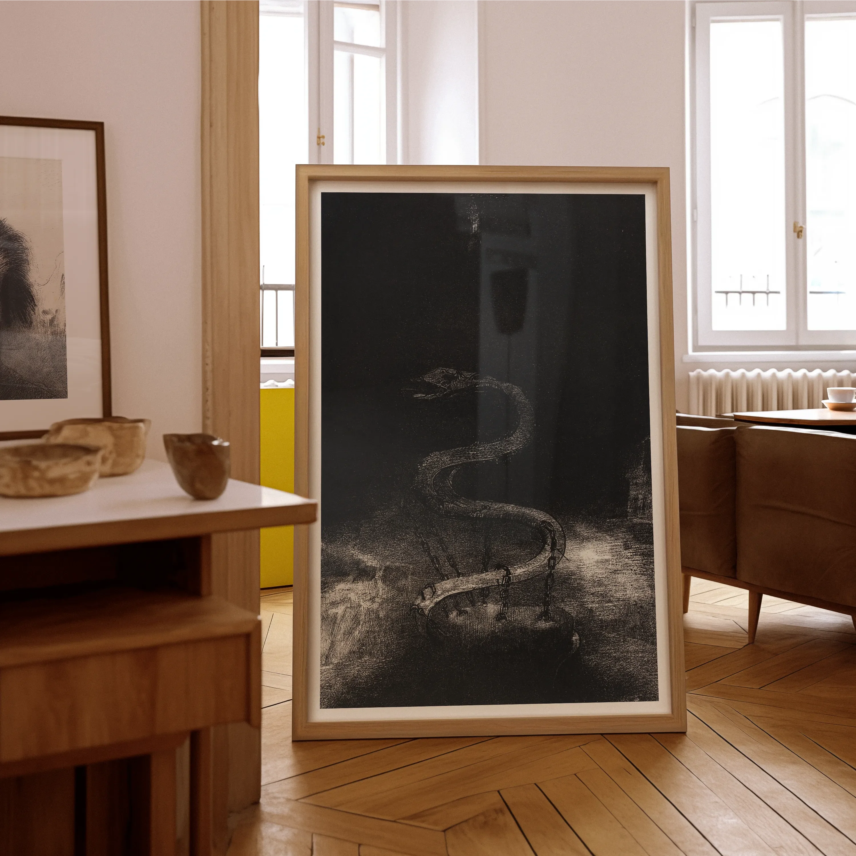 And Bound Him a Thousand Years - Odilon Redon Art Print, Framed Artwork Snake Dark Background