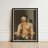 Black-framed Art Print Classical-style Portrait Shirtless Man Dark Neoclassical Homoeroticism Meets Quiet Defiance, Bondage Homoerotica