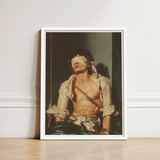 Framed Art Print Muscular Man Dark Hair Blindfolded Neoclassical Homoeroticism Meets Quiet Defiance, Bondage Homoerotica