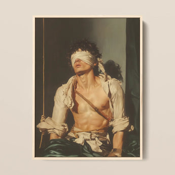 Boundless - Neoclassical Bondage Homoerotica Framed Canvas, 12x16’’ / 31x41cm / Natural Floating Frame, Framed Painting Blindfolded