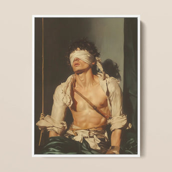 Boundless - Neoclassical Bondage Homoerotica Framed Canvas, 12x16’’ / 31x41cm / White Floating Frame, Framed Painting Blindfolded Man