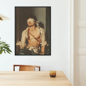 Boundless - Neoclassical Bondage Homoerotica Framed Canvas, Framed Painting Blindfolded Man