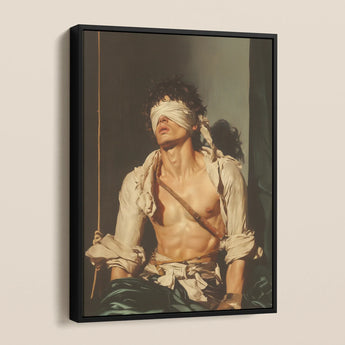 Boundless - Neoclassical Bondage Homoerotica Framed Canvas, Framed Painting Blindfolded Man