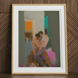 Bounty - Grungy Gay Romance Art Print, 12x16’’ / 31x41cm / Natural Frame / 2’’ Matboard, Framed Impressionistic Painting Two Men Embrace