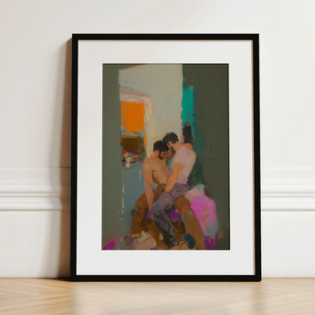 Bounty - Grungy Gay Romance Art Print / Canvas, 12x16’’ / 31x41cm / Black Frame / Matboard, Posters Prints & Visual Artwork, Toby Leon