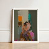 Framed Abstract Painting Bold Expressive Brushstrokes Muted Tones Grungy Gay Romance, Art, Print