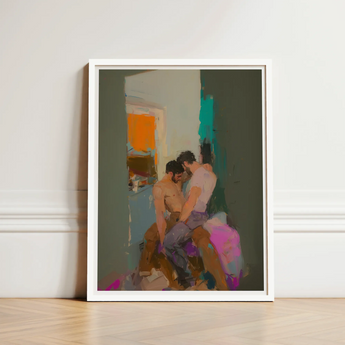 Framed Abstract Painting Bold Expressive Brushstrokes Muted Tones Grungy Gay Romance, Art, Print
