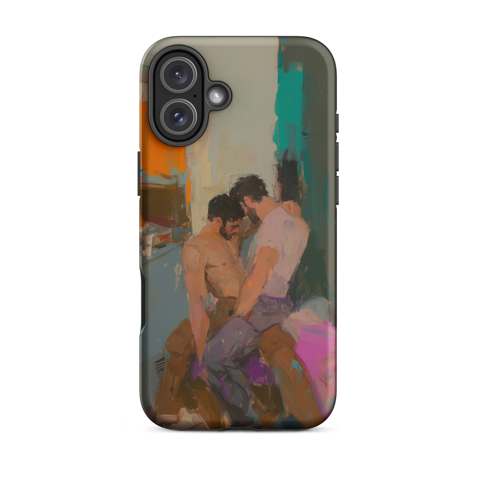 Bounty Passionate Gay Couple Modern Art Iphone Case, 16 Plus / Matte, Phone Case Abstract Painting Two Men