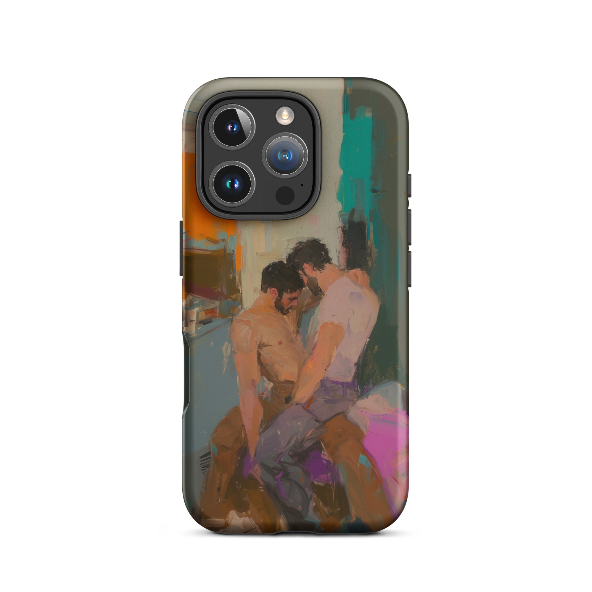 Bounty Passionate Gay Couple Modern Art Iphone Case, 16 Pro / Matte, Phone Case Intimate Painting
