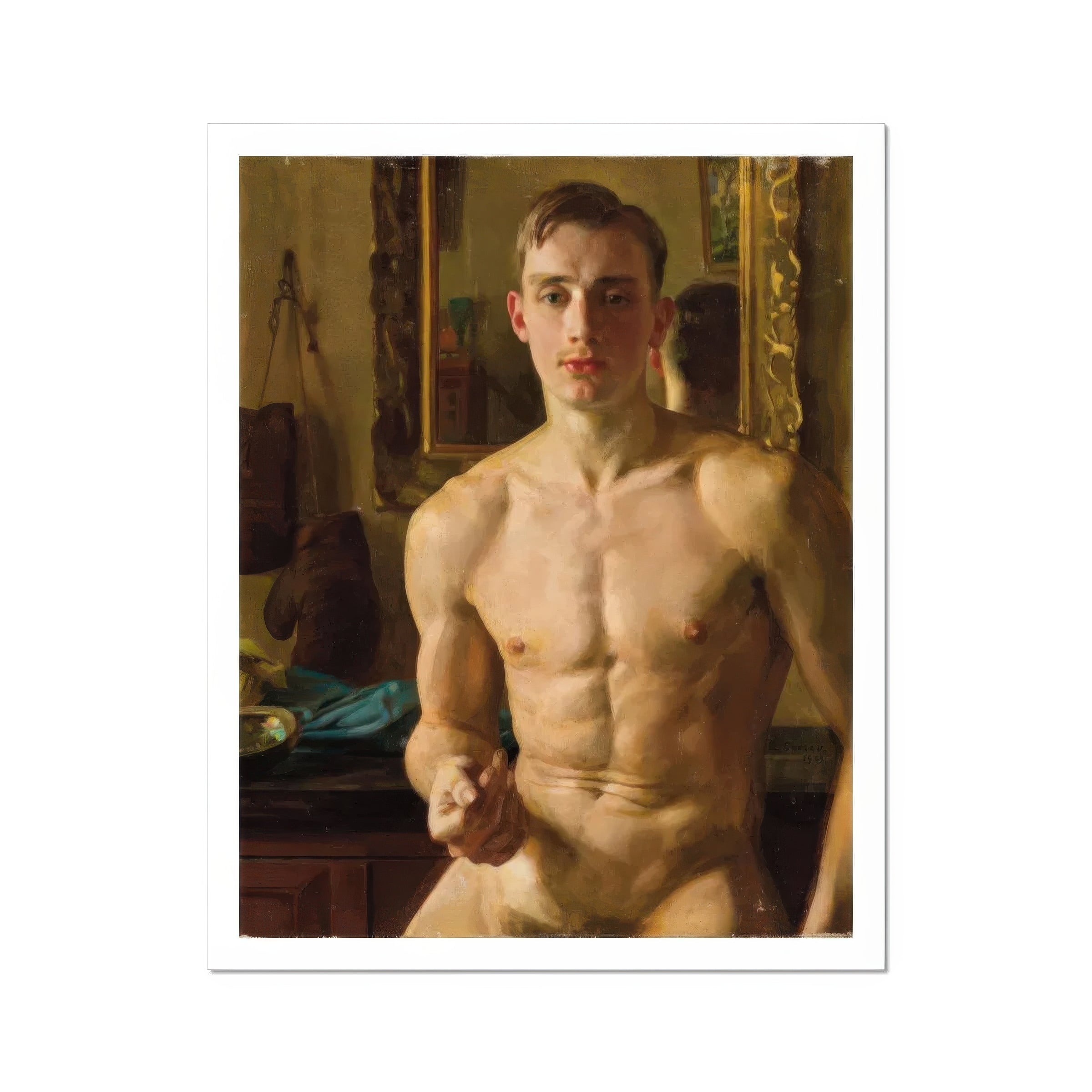 The Boxer Konstantin Andreevic Somov Art Print, Classical Oil Painting Nude Male Figure Naturalistic Style